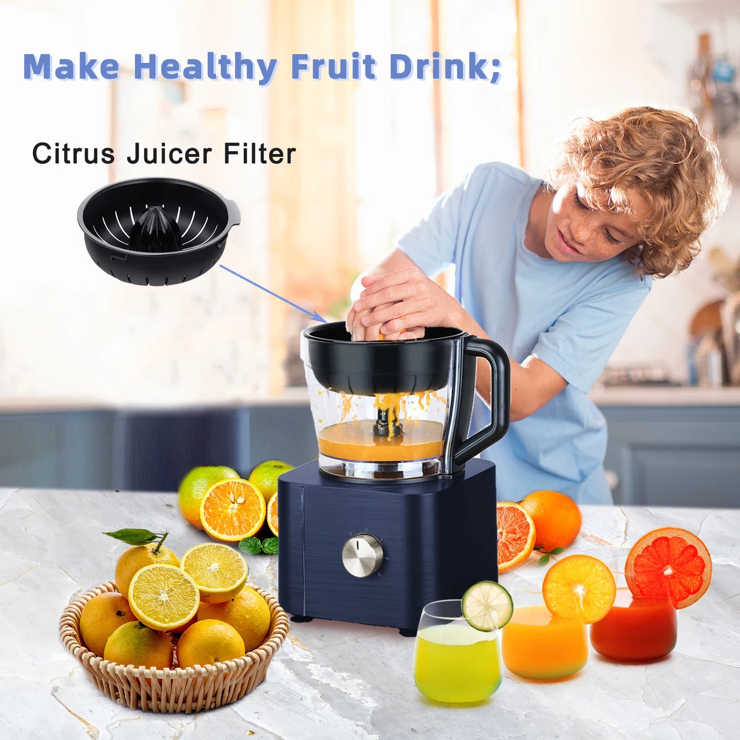11-in-1Multifunctional Food Processor 1100W 3 Speed+Pulse Large Capacity Easy Clean BPA-Free Blender for Ice Smoothies Nuts Blue