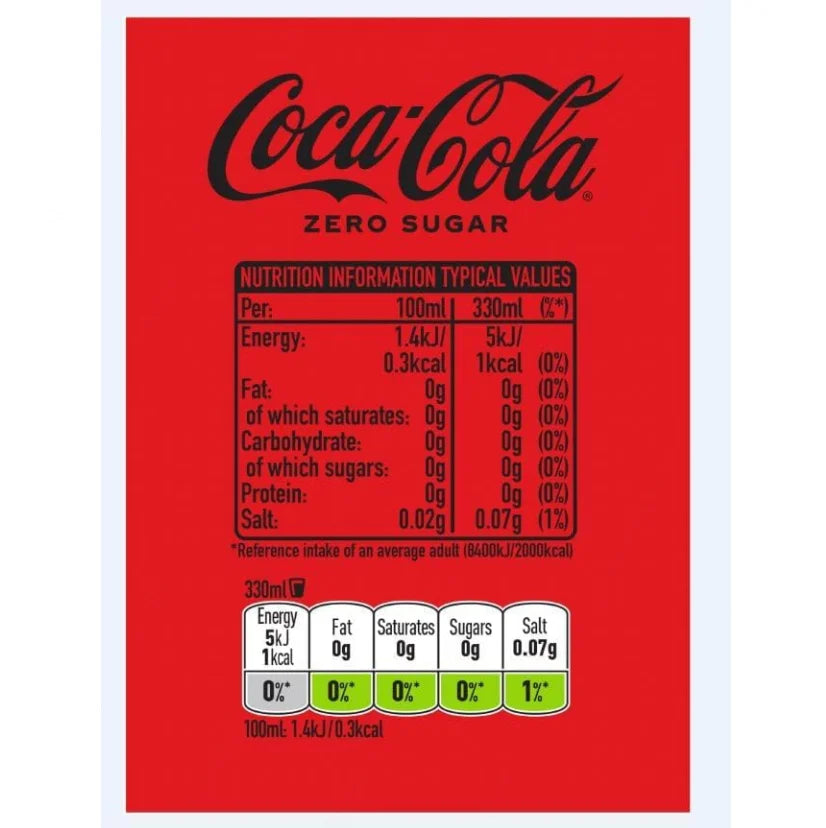 Coca-Cola, Zero Suger, Pack of 24, 330ml/can