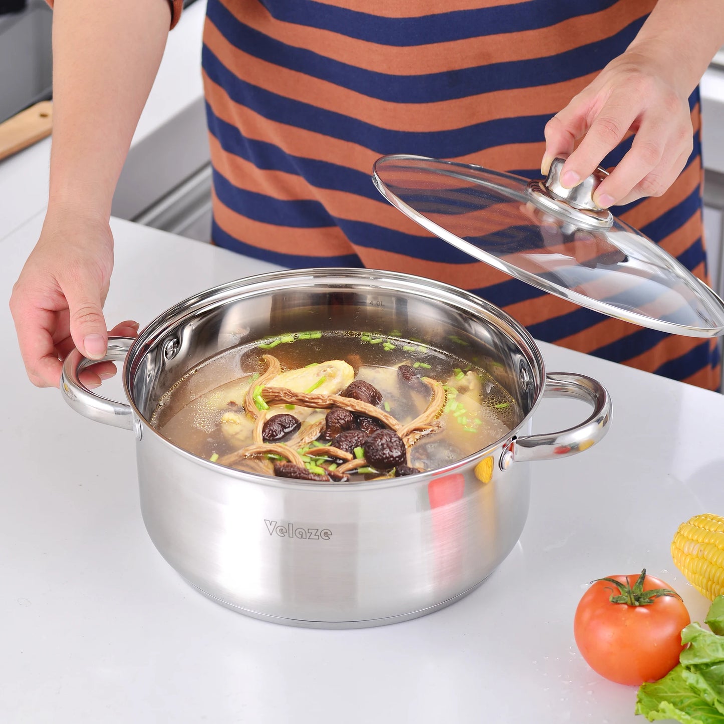 Velaze Kitchen Cookware Set 12 PCS Set Stainless Steel Cooking Pot&Pan Sets, Induction Safe, Saucepan, Casserole,with Glass lid