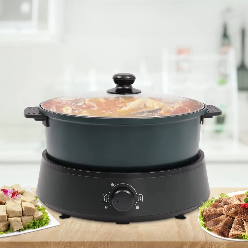 Electric Hot Pot Cooker 1350w Separate Design Multifunctional 4L Portable Electric Skillet with Nonstick Coating (Green)