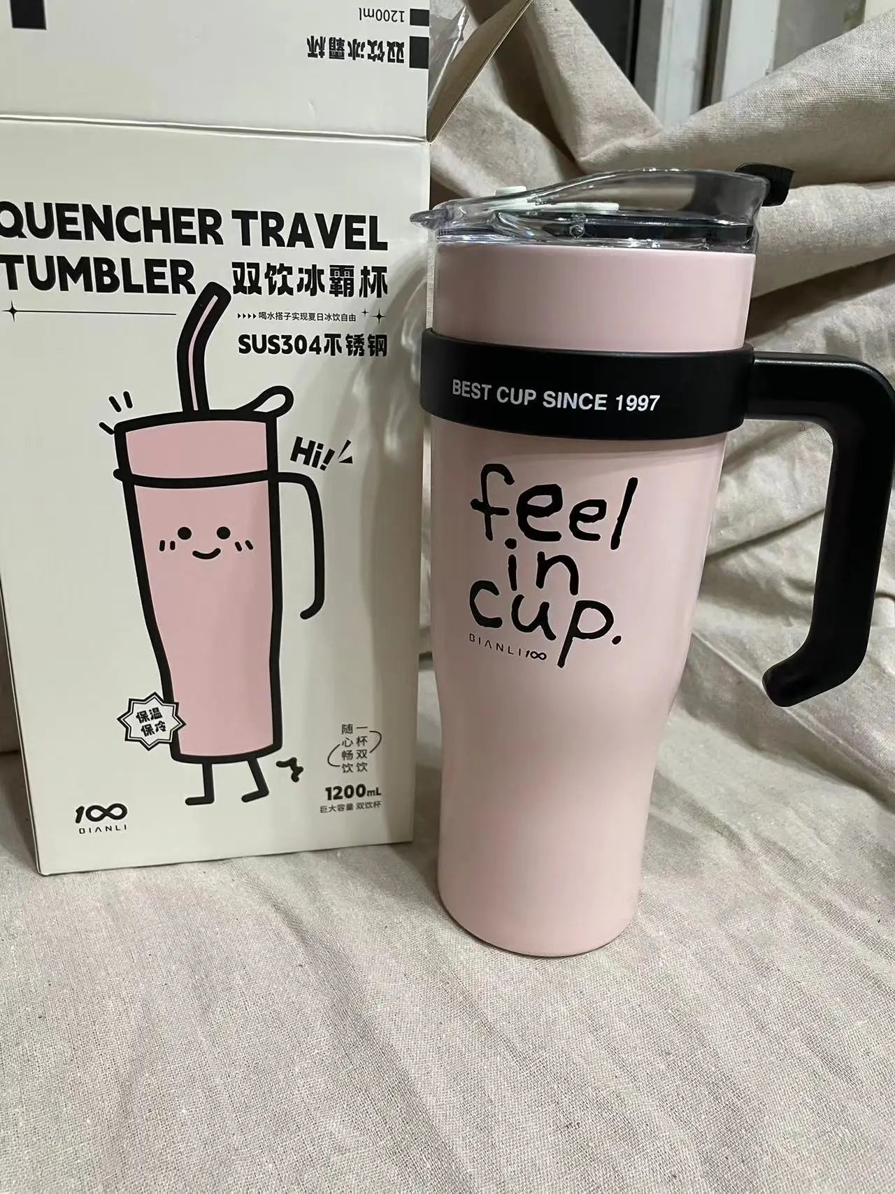 1200ml Ice Cup High quality Thermos cup with straw and handle Large capacity double cup heat preservation