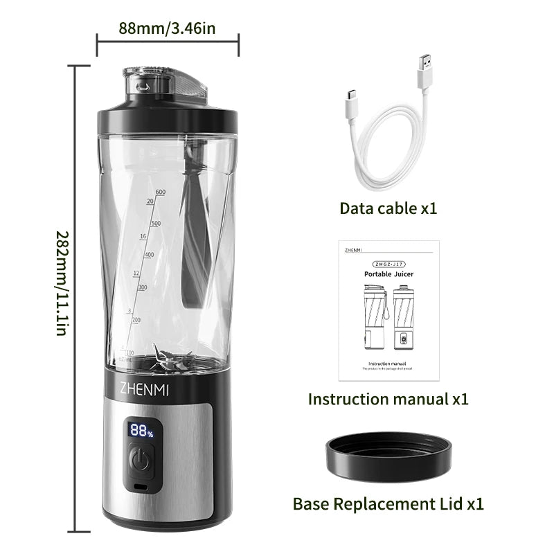 Portable Ice-Crushing Blender,  600ml High-Speed Blending for Smoothies, , Shakes, Food Prep, and Frozen Blending