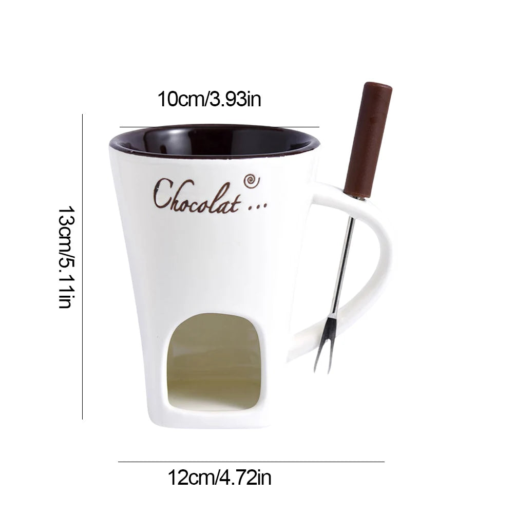 150ml European Candle Cup Cheese Chocolate Melting Ceramic Mug Heating Food Ceramic Mug With Fork Creative Coffee Mug Tableware