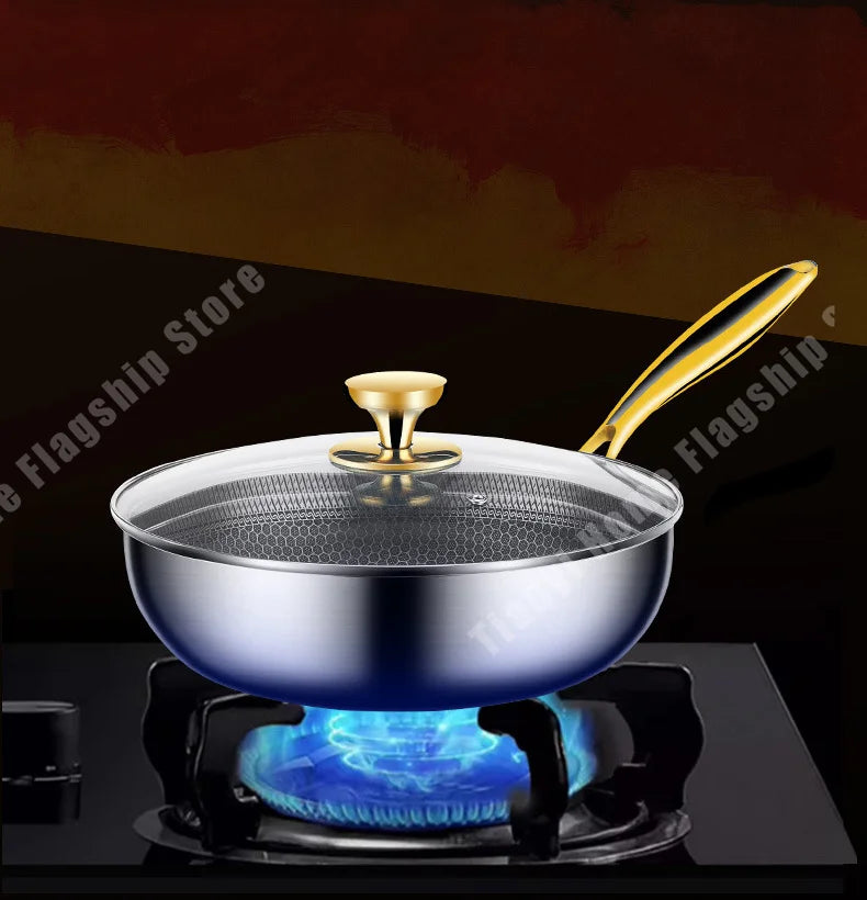 316 Stainless Steel Frying Pan Wok Non-stick Cooking Honeycomb Steak Gas Stove Pot Induction General Saucepan Kitchen Cookware