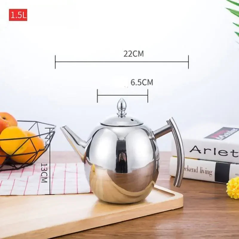 Thickened Stainless Steel 1-2L Teapot Flower Tea Kettle with Strainer Hotel Restaurant Restaurant Cook Teapot Induction Cooker