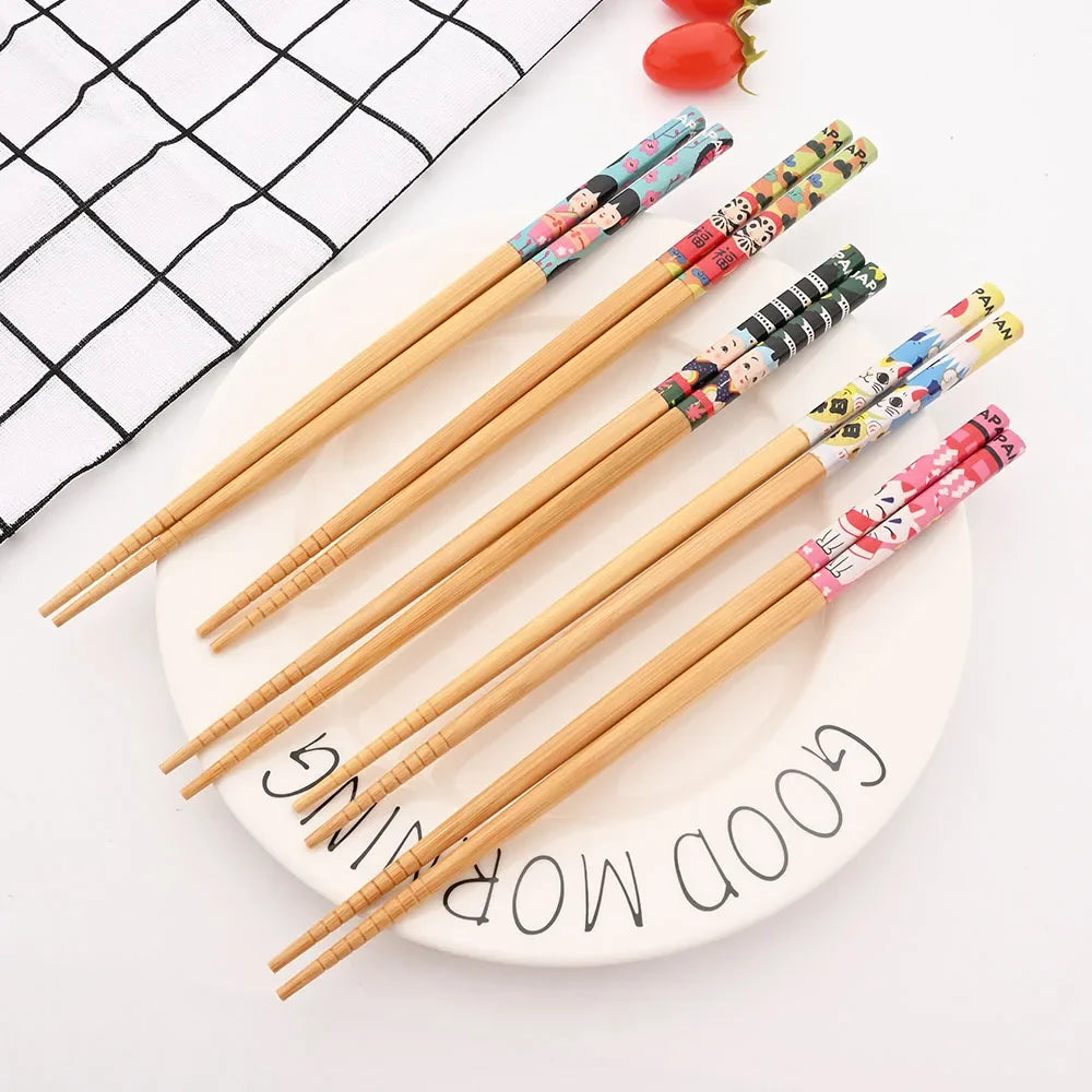 Japanese 5Pairs Bamboo Chopsticks for Sushi Non-Slip Food Sticks Hot Pot Reusable Chinese Chopsticks Tableware Kitchen Tools