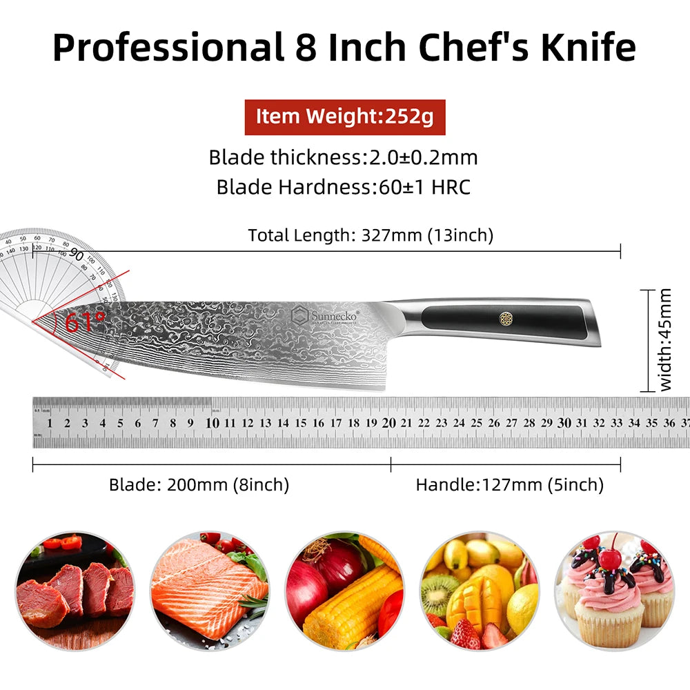Sunnecko Damascus Chef's Knives High Carbon VG10 Steel Kitchen Design Knife Tools Ultra Sharp Vegetable Fruit Meat Cutting Knife