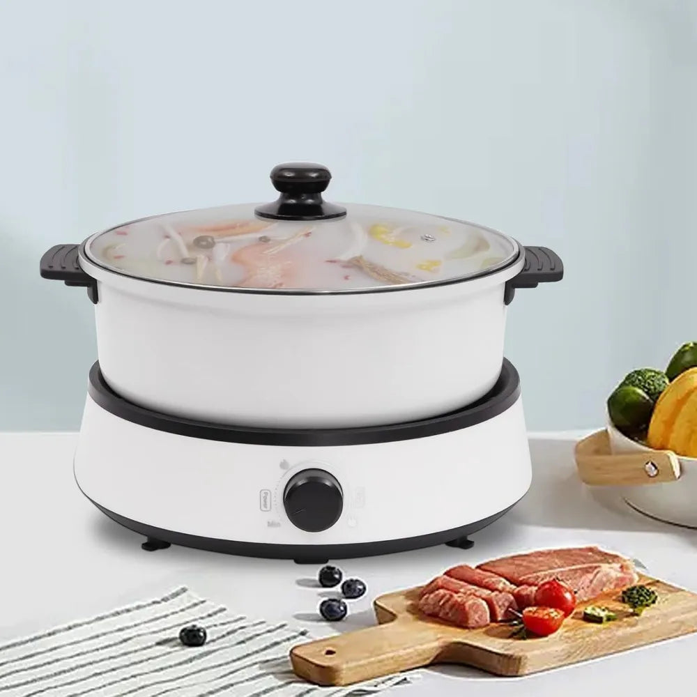 4L Electric Hot Pot Cooker Multifunctional Electric BBQ Grill Pot Separate Design Multi-Power Control for Party Family (White)