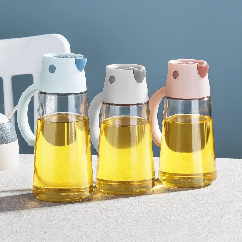 550/650ml Large Capacity Glass Oil Bottle with Automatic Oil Dispensers Olive Oil Kitchen Seasoning Bottle for Air Fryer Salad