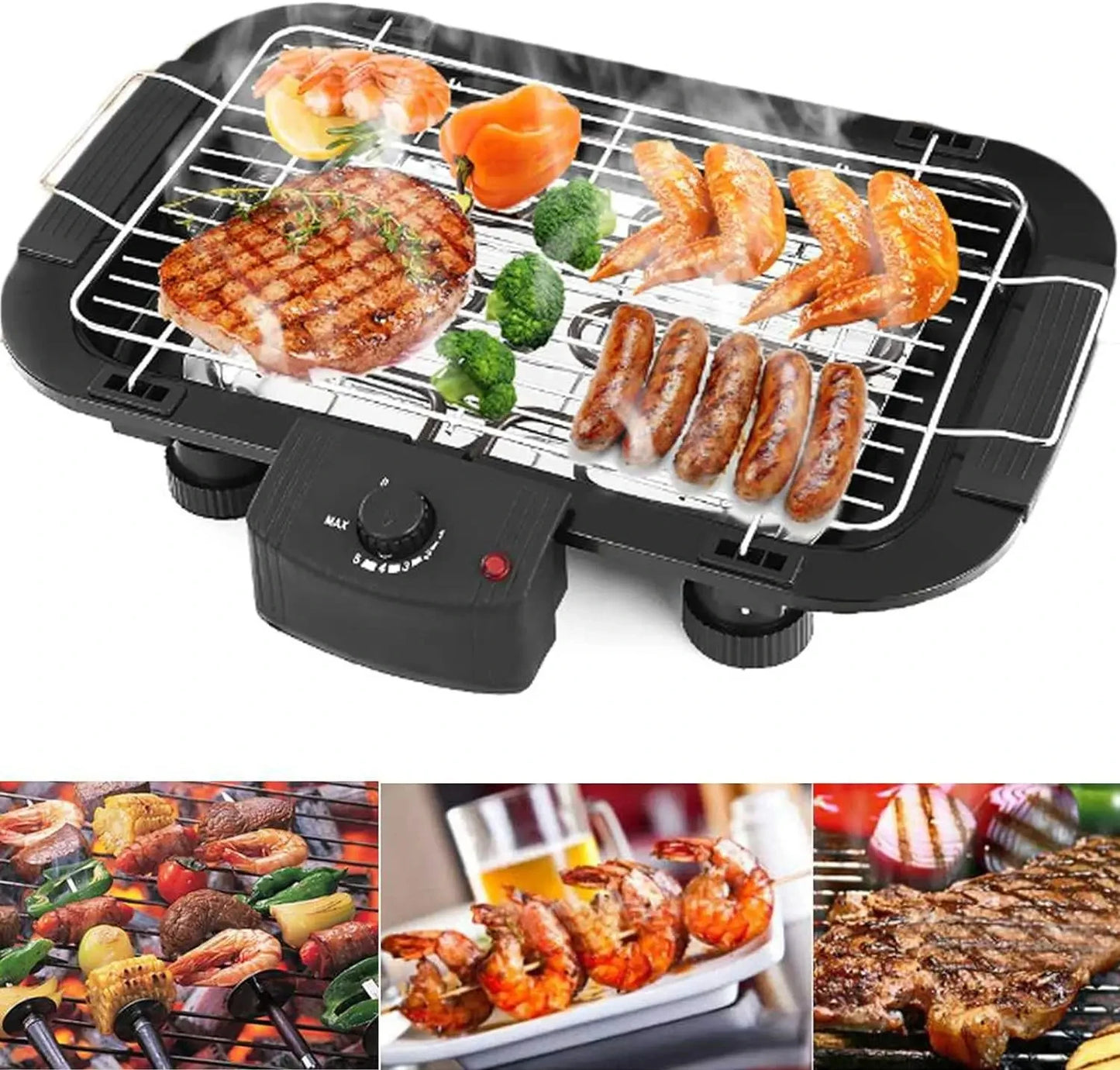 Electric smokeless barbecue grill, home cooking & adjustable temperature & non-stick pan with detachable grilling net