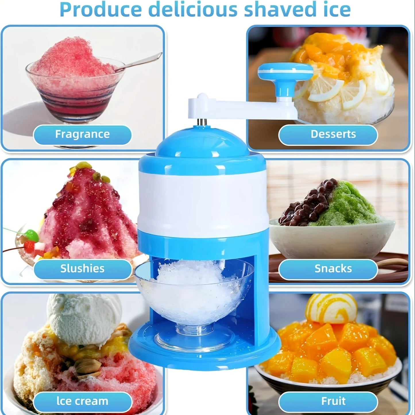 Portable Snow Cone & Shaved Ice Maker - Hand Crank, ABS Plastic, Ideal for Summer Parties & Home Use, No Electricity Needed