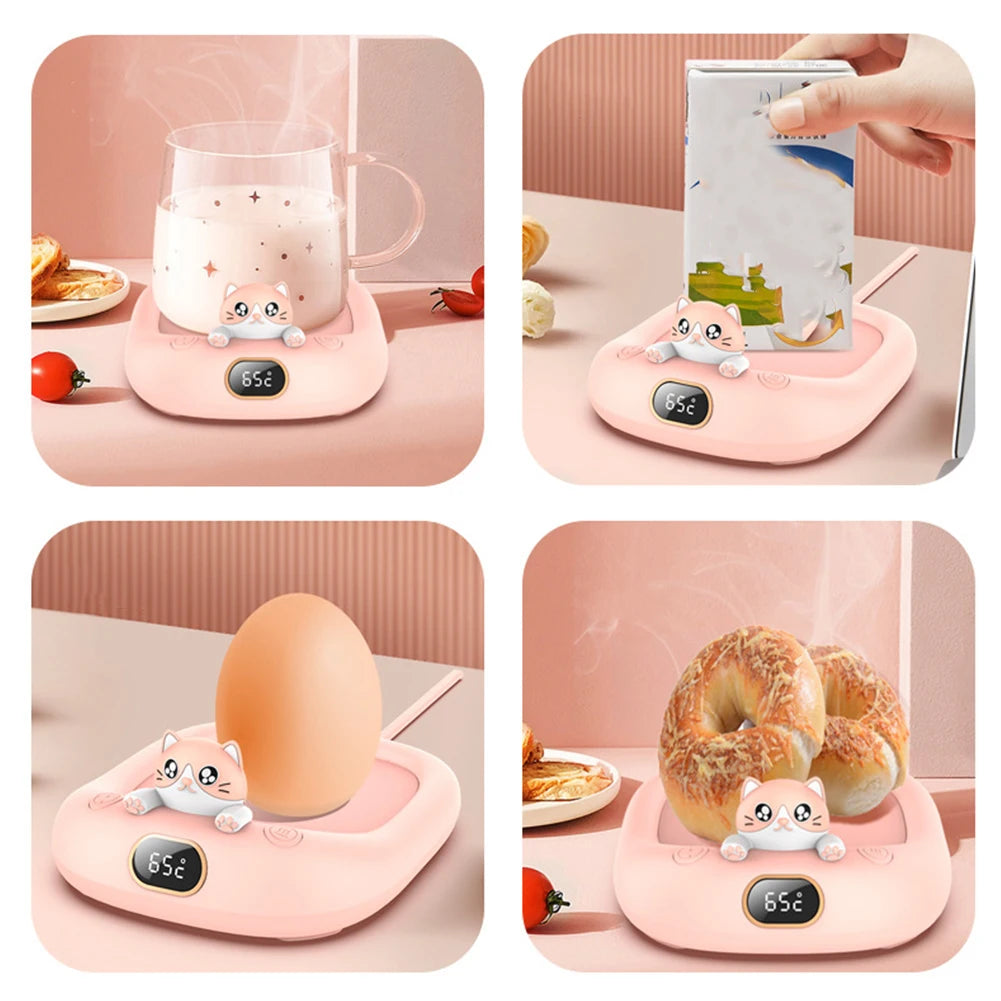 Mini Portable Cup Warmer 3Gear Coffee Mug Heating Coaster Cat ShapeSmart Thermostatic Hot Plate MilkTea Water Heating Pad Heater