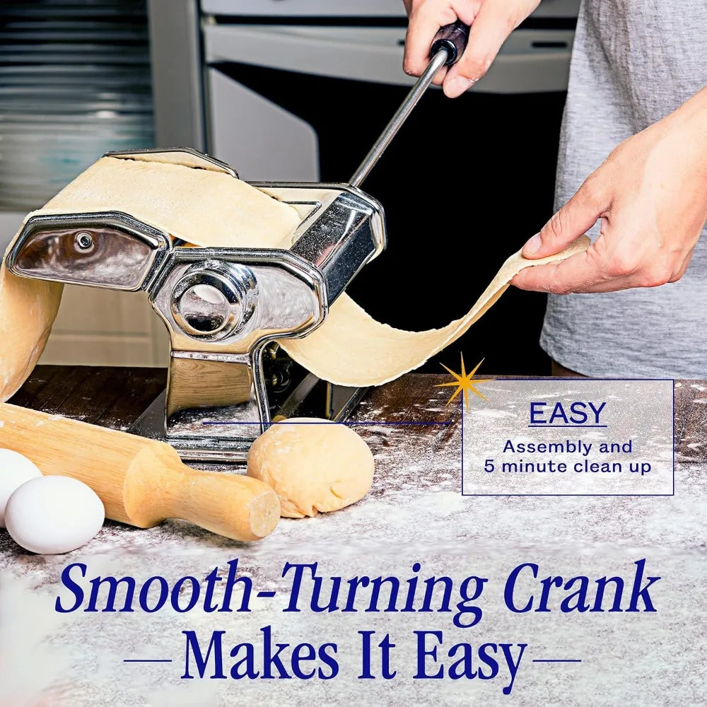 Pasta Maker Machine, Adjustable Thickness Settings, Noodles Maker with Washable Aluminum Alloy Rollers and Cutter