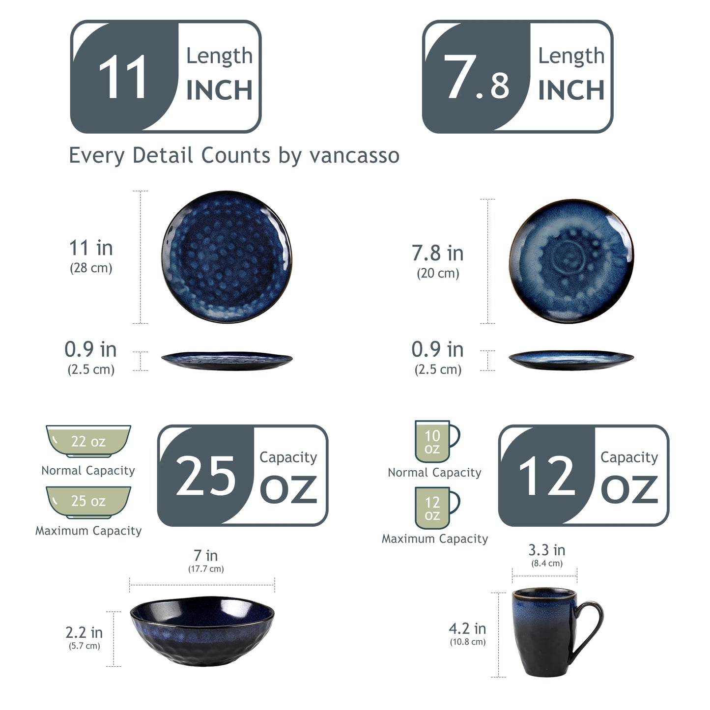 VANCASSO 16/32/48-Piece Starry Blue Dinner Set,Kiln Change Glaze Tableware Dinner Set with Dinner Plate,Dessert Plate,Bowl,Mug
