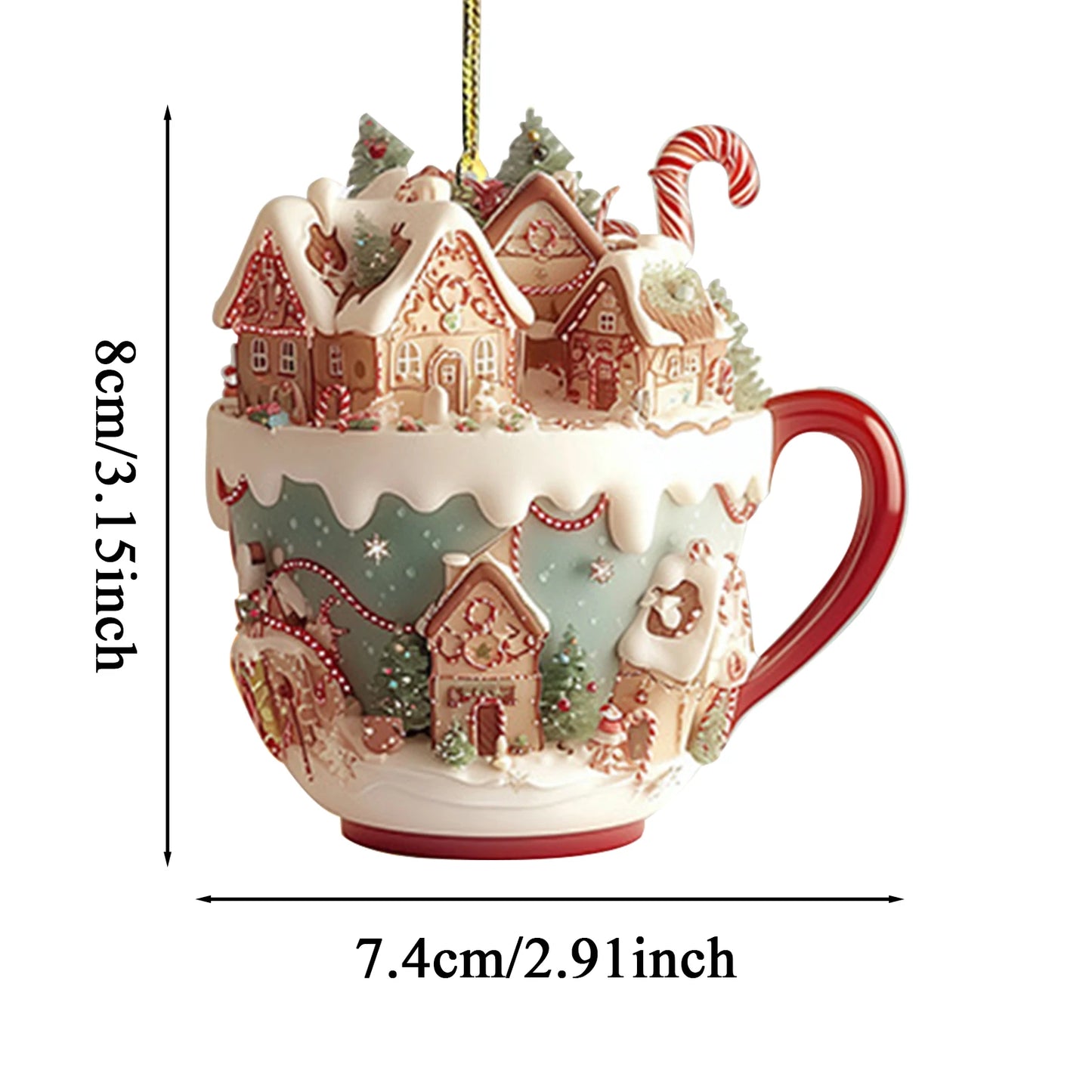 Christmas Coffee Cup Ornaments Christmas Snow Houses Chocolate Mug Pendant 8cm/3.14inch Christmas tree pendant decoration