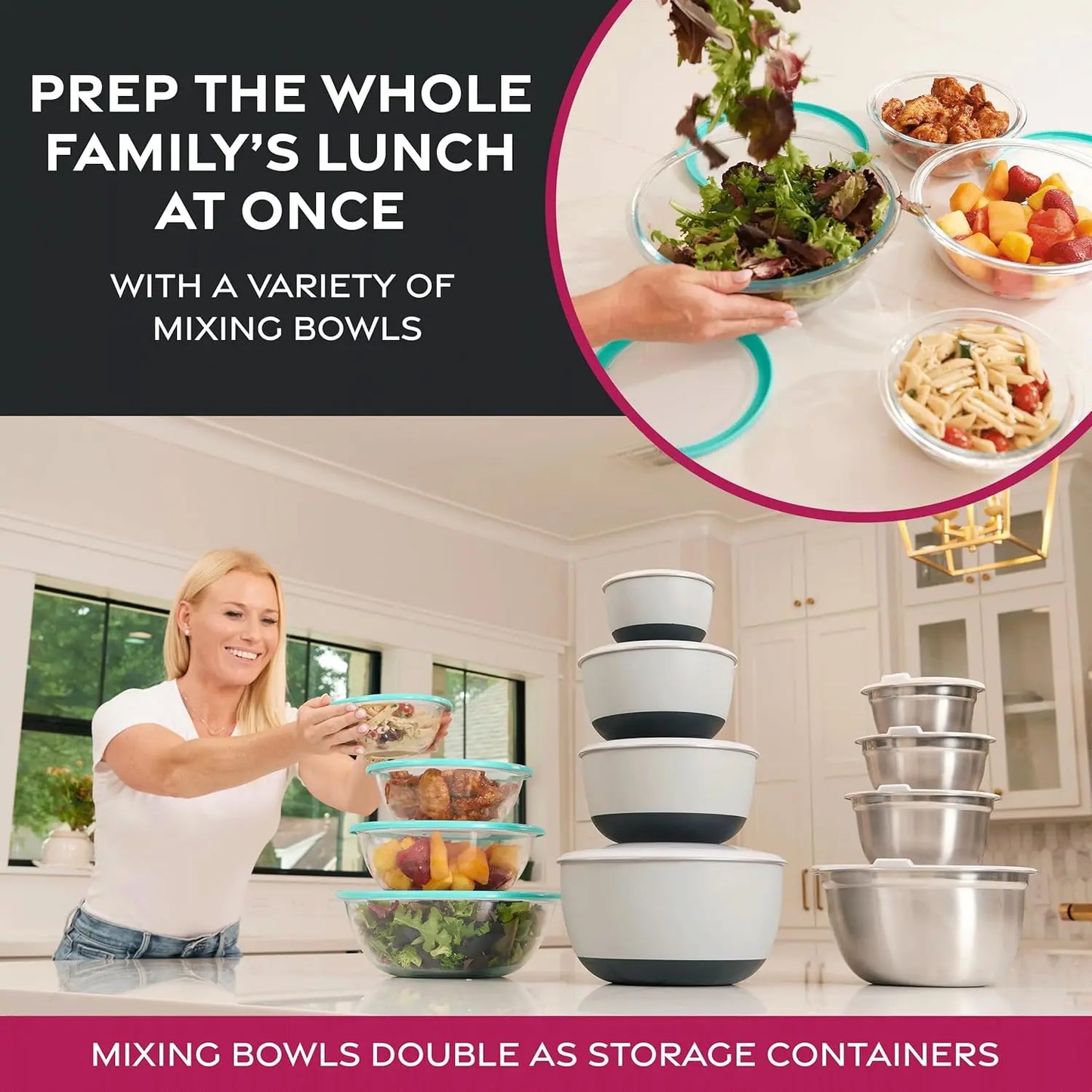FineDine Stainless Steel Mixing Bowls (Set of 5) Stainless Steel Mixing Bowl Set - Easy To Clean, Nesting Bowls