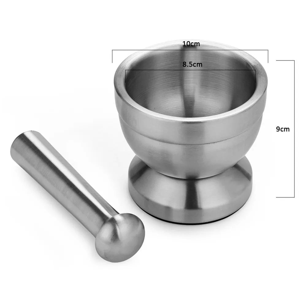 Stainless Steel Mortar and Pestle Set Heavy Duty Spices Grinder Non Slip Garlic Crusher Bowl Ergonomic Tools for Kitchen Supplie