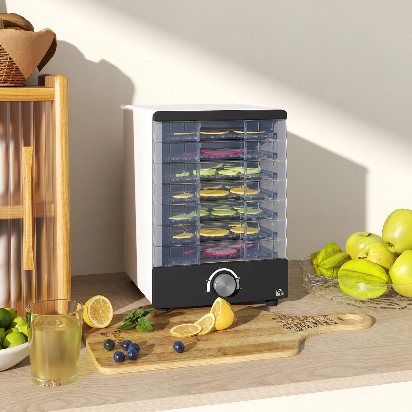HOMCOM Food Dehydrator with 7 Stainless Steel Tray, for Fruit, Meat, White