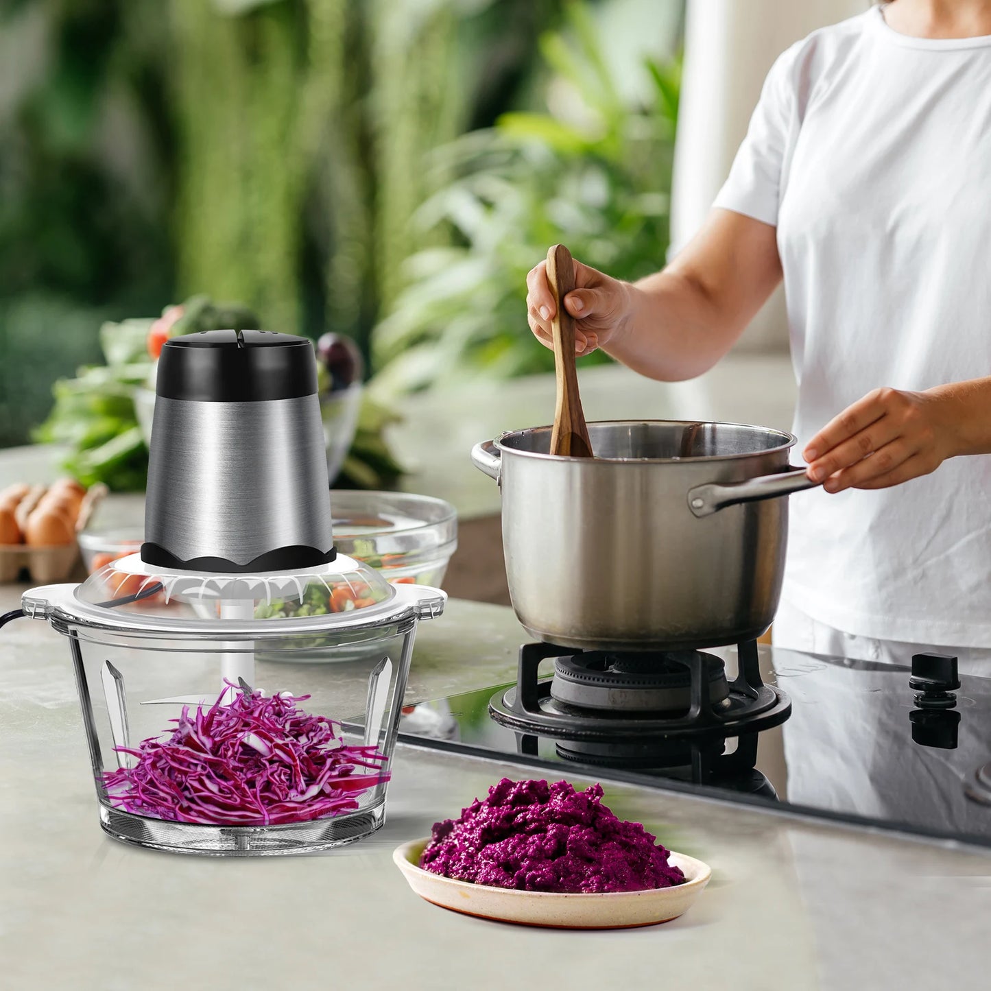 2L small meat slicer home kitchen food processor meat mixer 2 speeds, 4 double blades