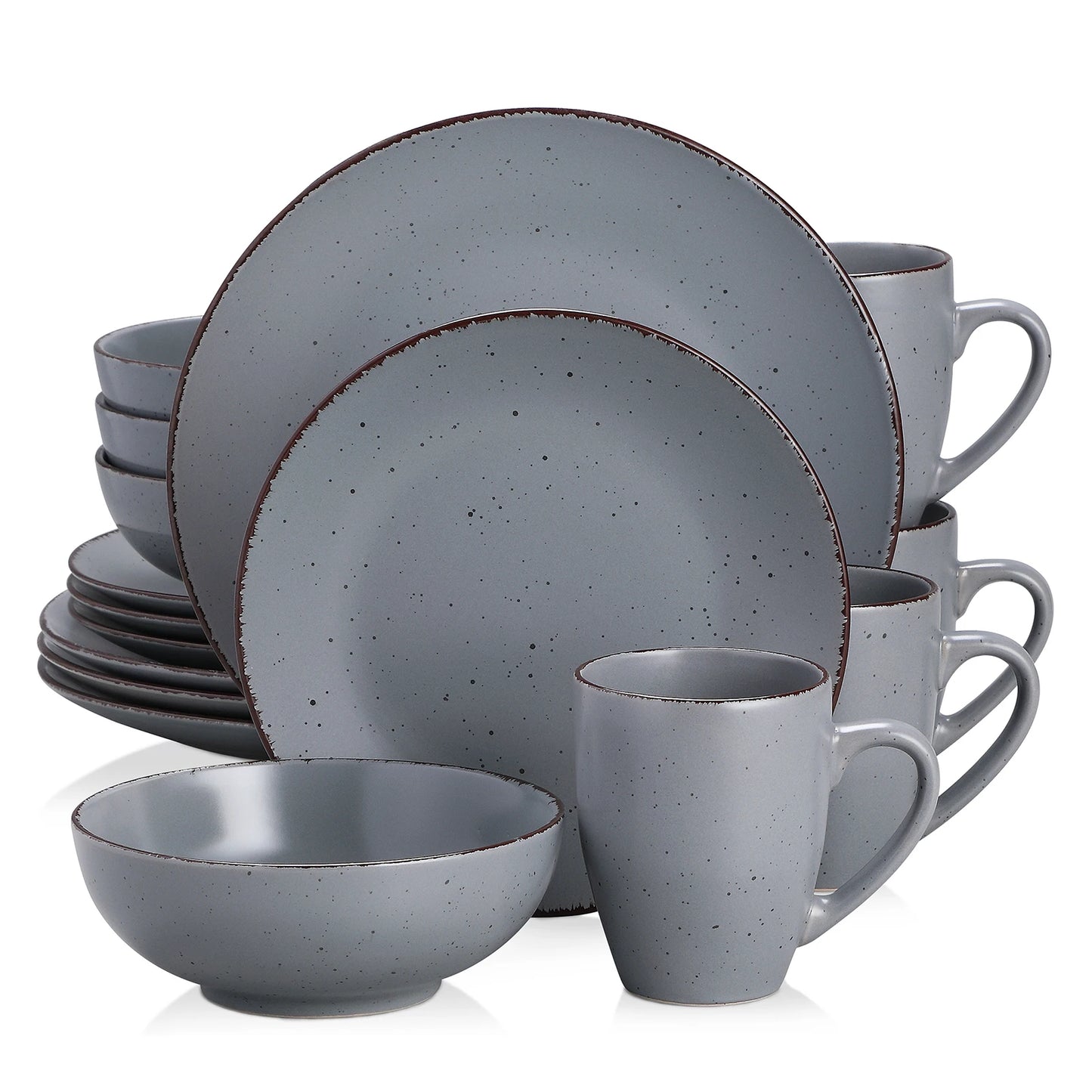 VANCASSO MODA Series 16/32/48 Piece Pottery Dinner Set Grey Stoneware Tableware Set with Dinner Plate,Dessert Plate,Bowls,Cups