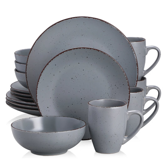 VANCASSO MODA Series 16/32/48 Piece Pottery Dinner Set Grey Stoneware Tableware Set with Dinner Plate,Dessert Plate,Bowls,Cups