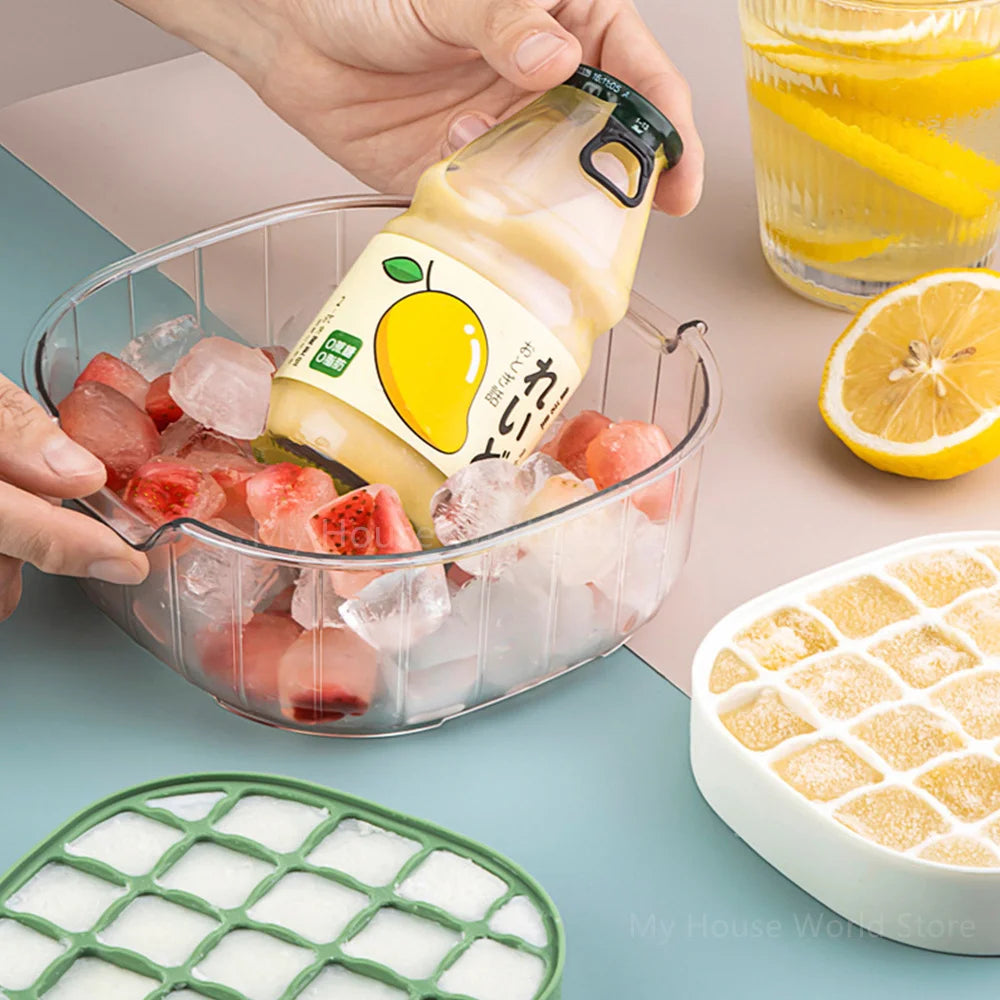 Silicone Ice Cube Tray Mould With Lid Press-Type Double Layer Ice Cube Molds Ice Maker Kitchen Household Tools Ice Storage Box