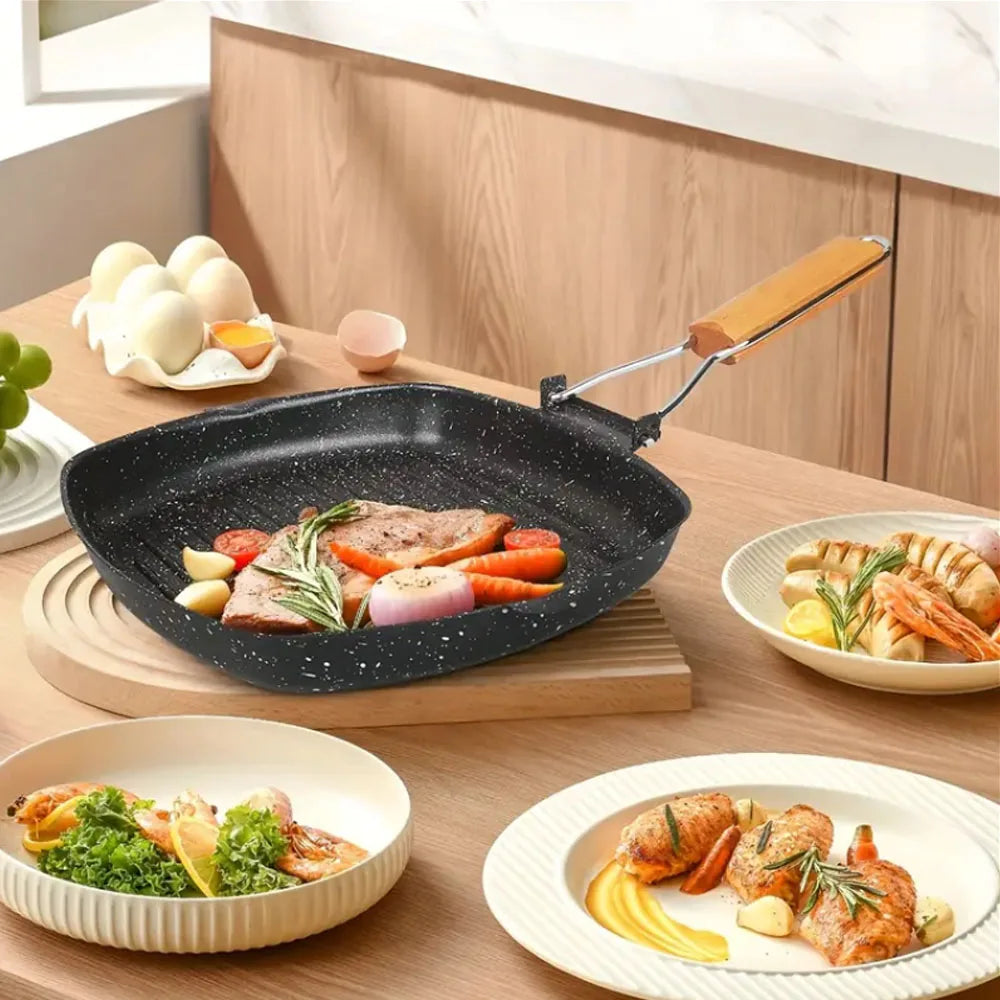Nonstick Grilling Pan for Stove Tops, Square Grill Pan for Indoor Cooking, Versatile Griddle, Induction Steak Pan