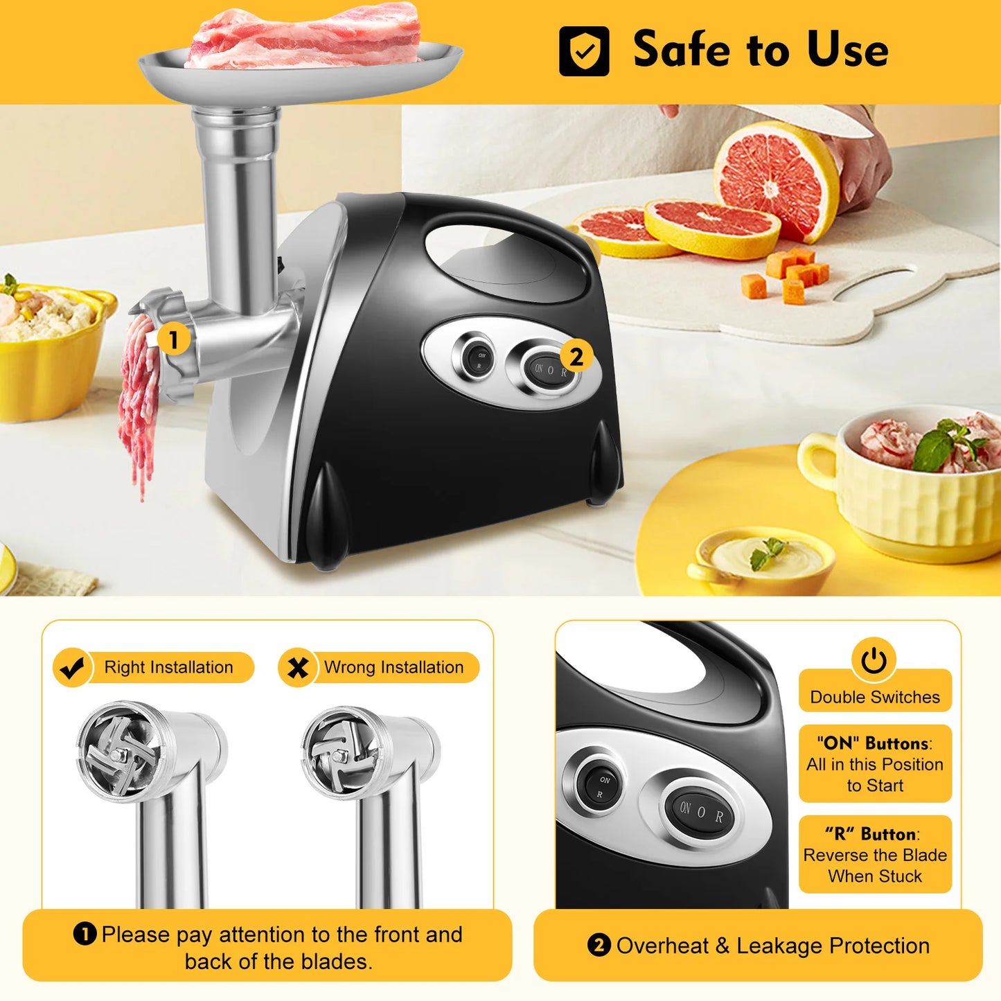 800W Electric Meat Grinder Home Multifunctional Meat Food Processor Sausage Noodles Maker Filler 190R/M