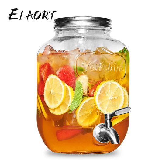 Beverage Dispensers With Ice Cylinder Spigot Campping Outdoor Glass Juice Drink Dispenser For Fridge BBQ Picnic Serveware 3.7L