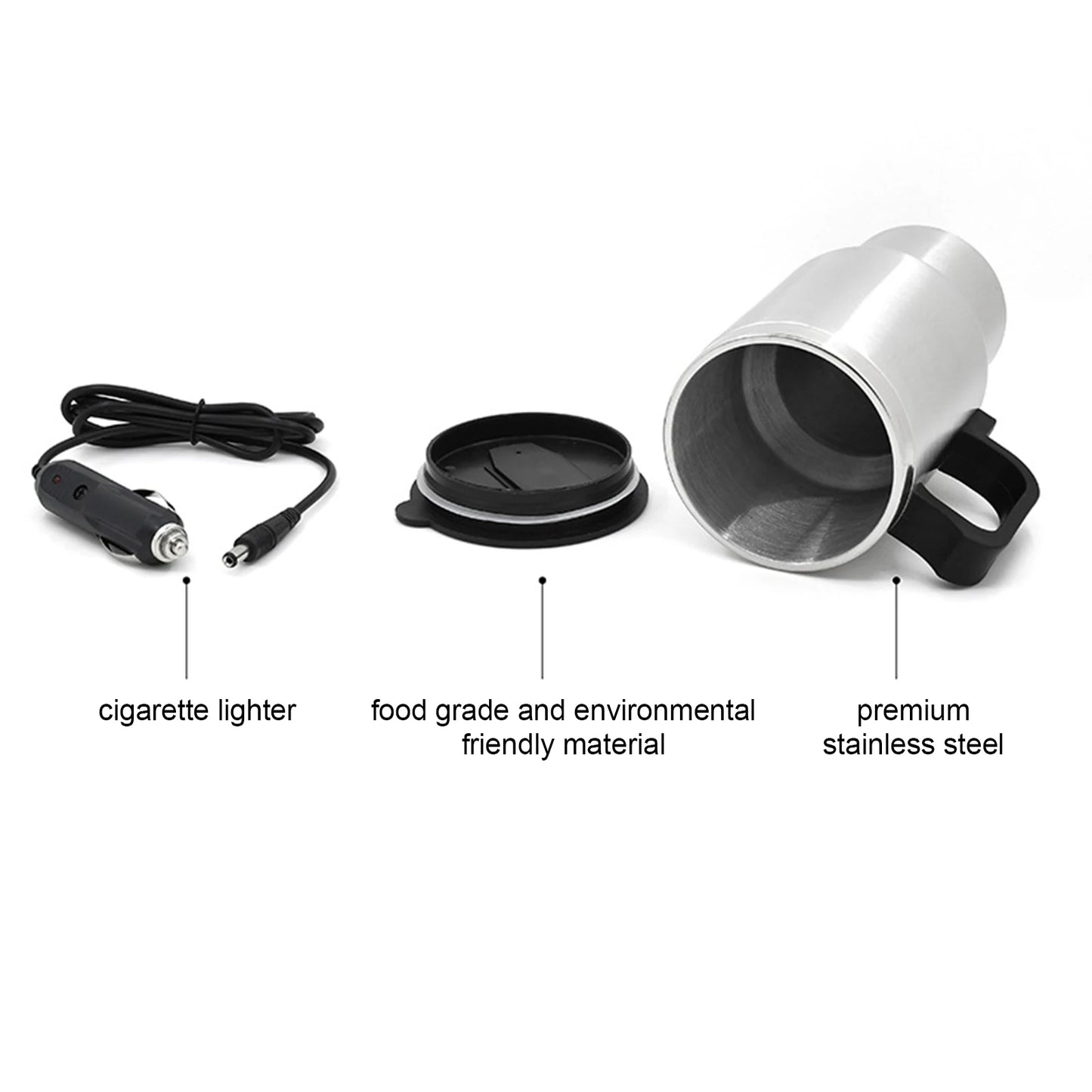 Car Electric Kettle Stainless Steel In-car Kettle Travel Thermoses Heating Water Bottle Heating Cup with Indicator Light Powered
