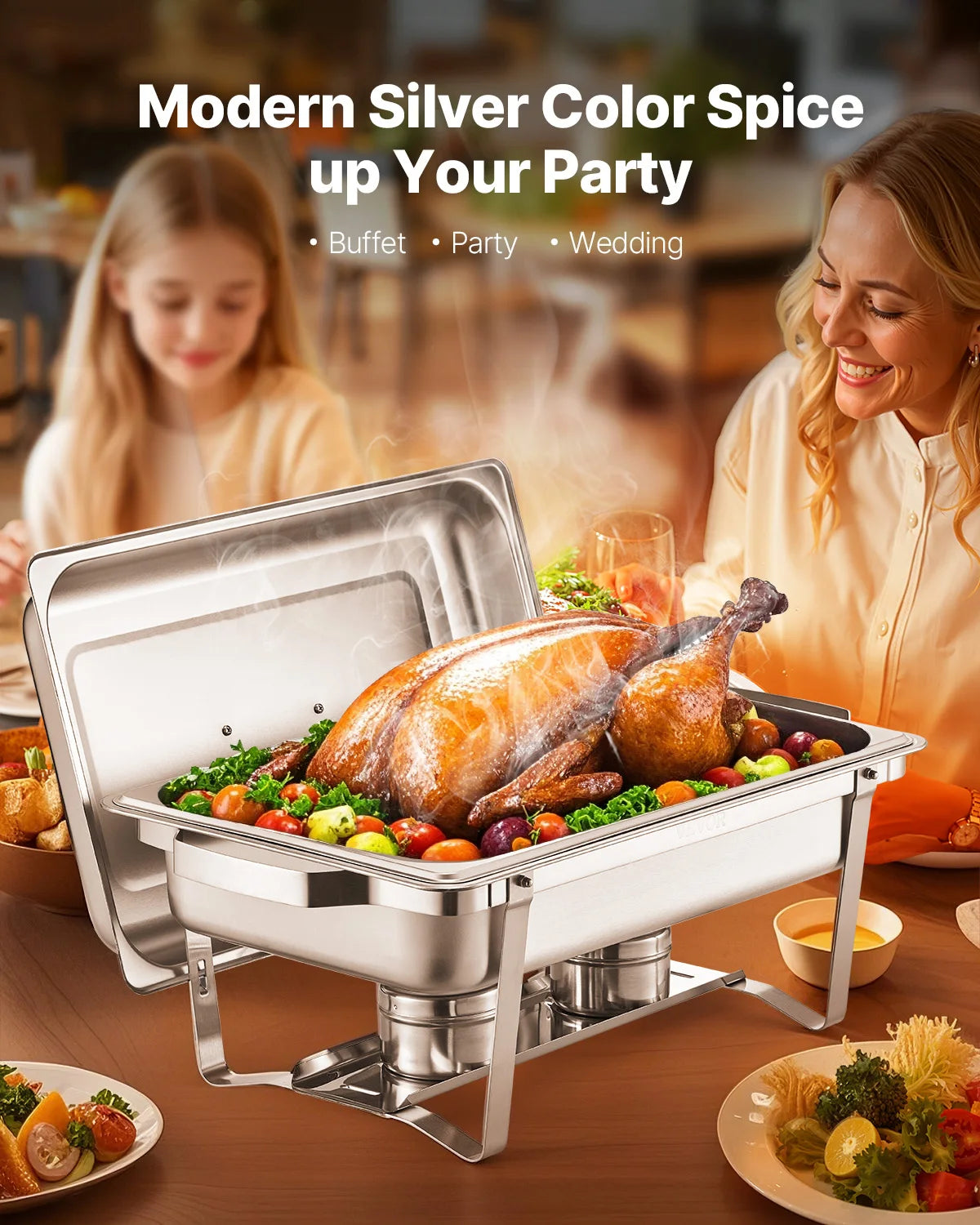 VEVOR 2 Packs Chafing Dish Buffet Set Stainless Steel Chafer Rectangle Catering Warmer Server with Lid Water Pan Party Banquets