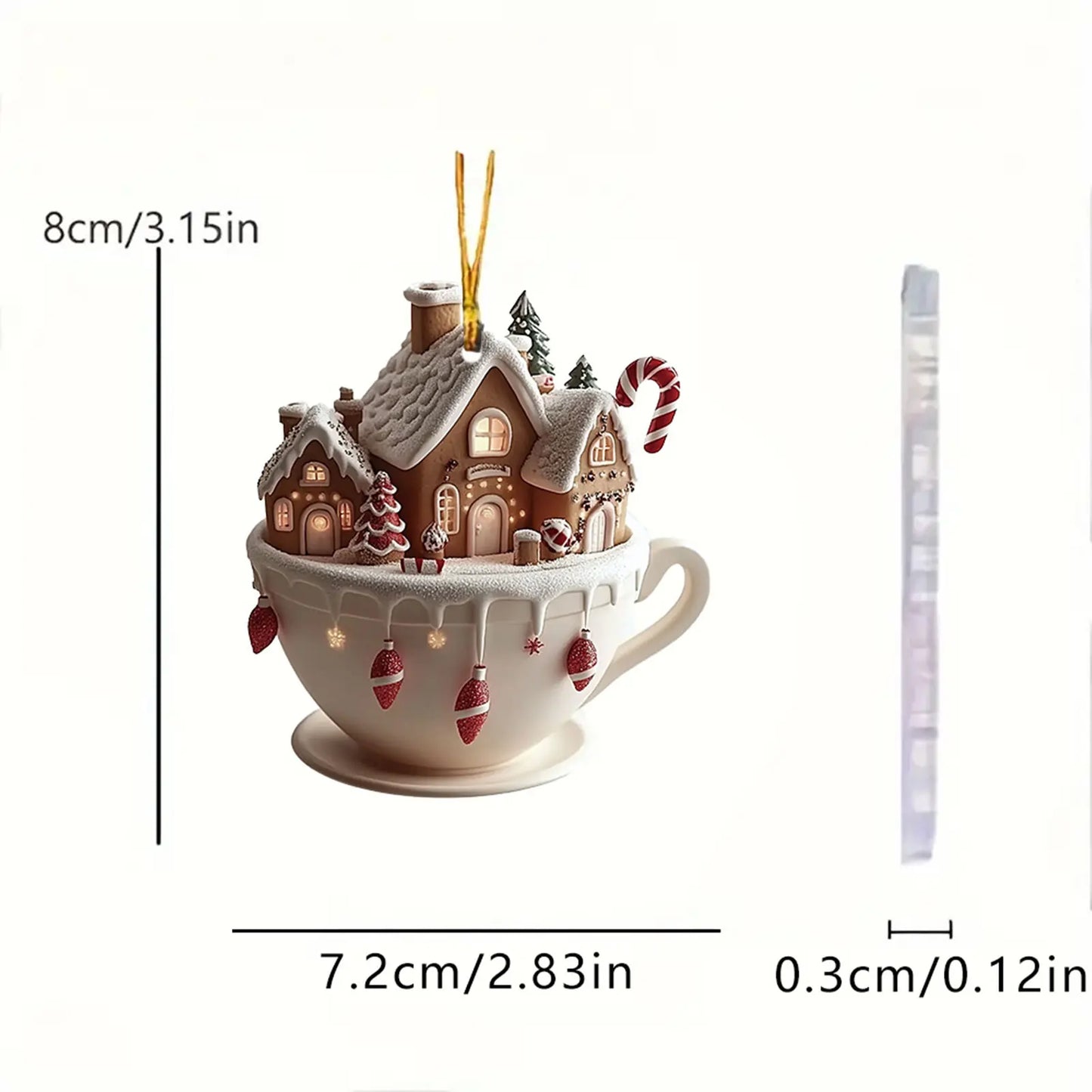 Christmas Coffee Cup Ornaments Christmas Snow Houses Chocolate Mug Pendant 8cm/3.14inch Christmas tree pendant decoration