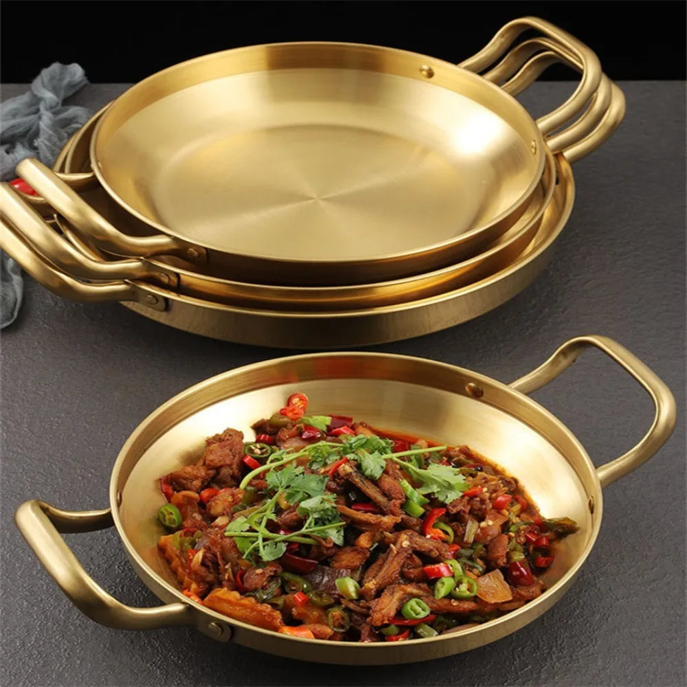 Stainless Steel Seafood Rice Pot Dry Pots with Handle Home Cooking Paella Pan Picnic Snack Plates Cookware Saucepan for Kitchen
