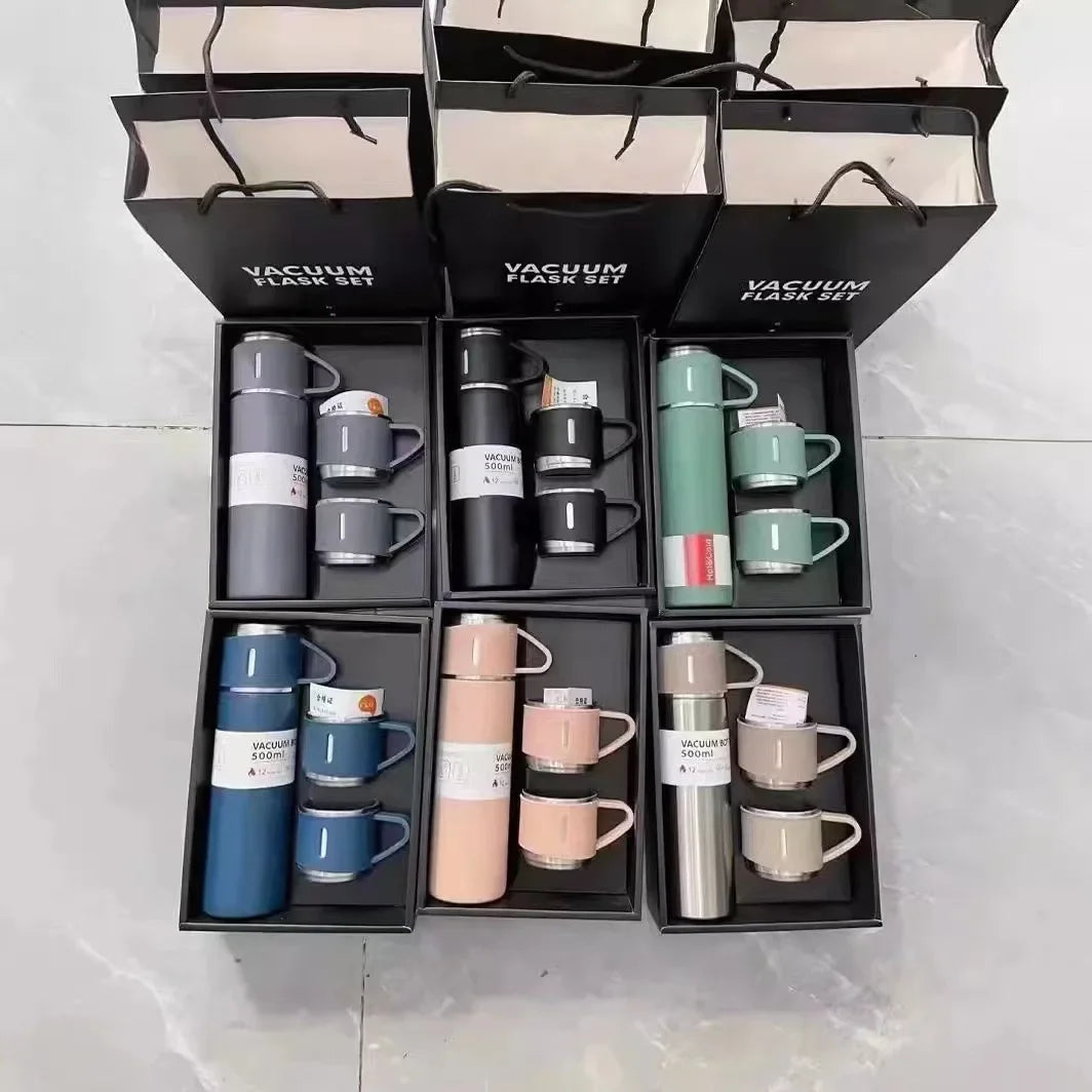 500ML 304 Stainless Steel Vacuum Insulated Bottle Gift Set Office Business Coffee Mug Stainless Steel Water Bottle with Straw