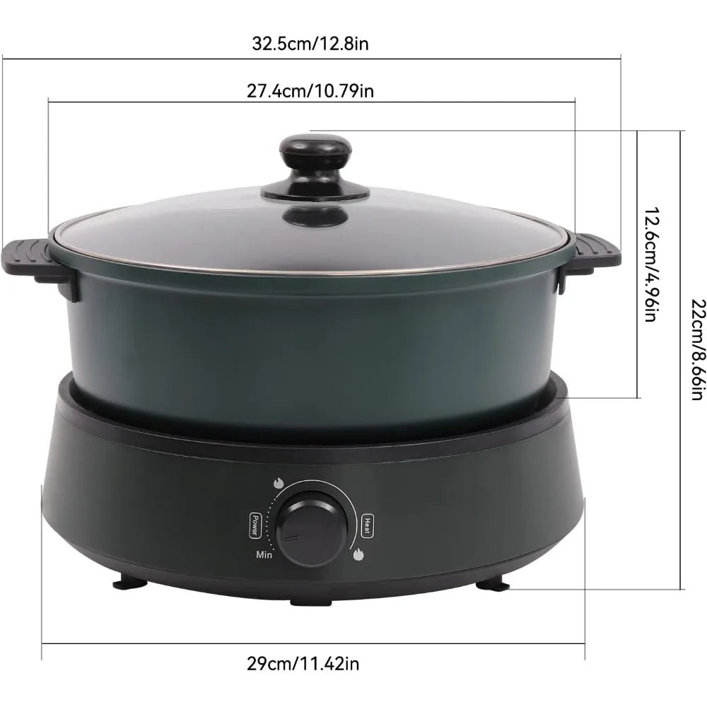 Electric Hot Pot Cooker 1350w Separate Design Multifunctional 4L Portable Electric Skillet with Nonstick Coating (Green)