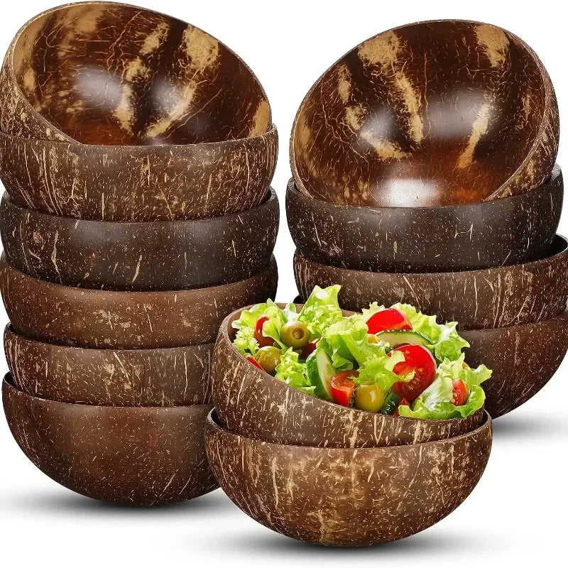 Natural Coconut Shell Bowl Light Food Container Wooden Dessert Fruit Salad Bowl Southeast Asia Tableware Set Noodle soup bowl
