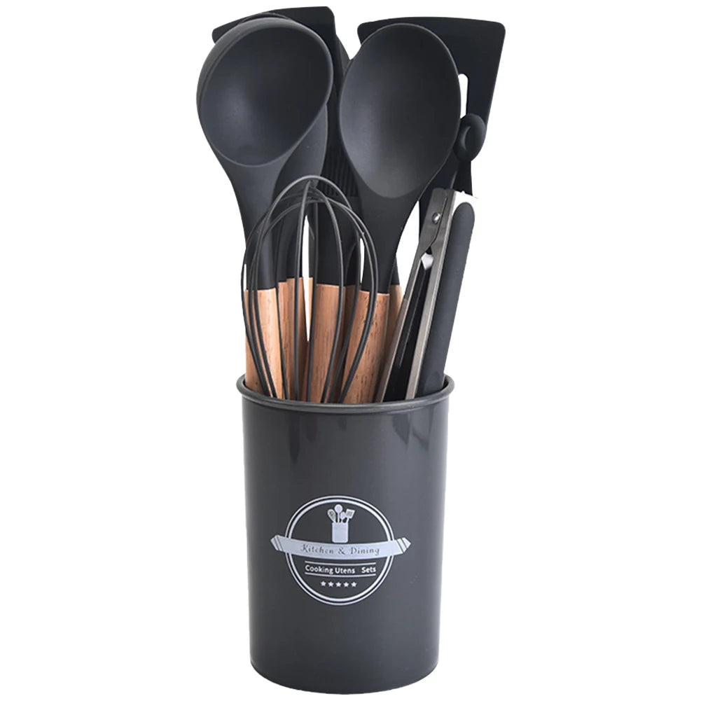 12Pcs Kitchen Utensil Set Silicone Spatula Set with Holder Non-Stick Spatula Set Spatula Spoon Brush Whisk Kitchen Supplies