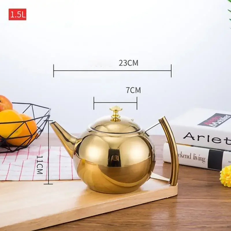 Thickened Stainless Steel 1-2L Teapot Flower Tea Kettle with Strainer Hotel Restaurant Restaurant Cook Teapot Induction Cooker