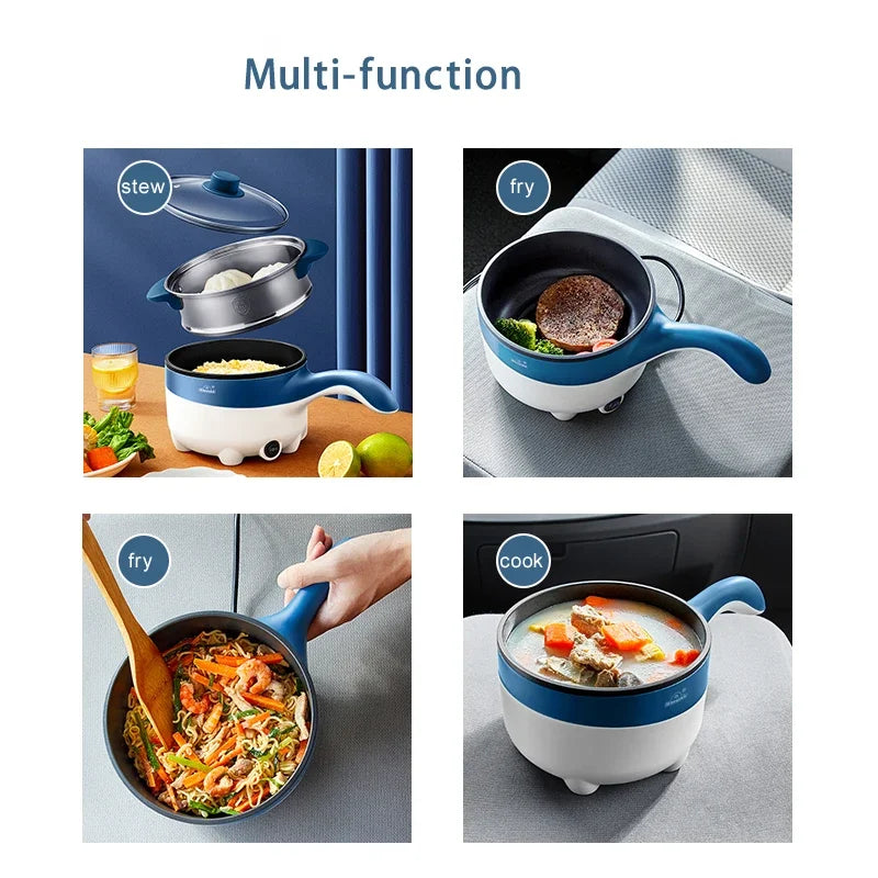Mini 2L 12/24V Car Truck Non-stick Multifunction Electric Cooking Skillet with Streamer for Soup Fry Stew Cook Hot Pot 180W
