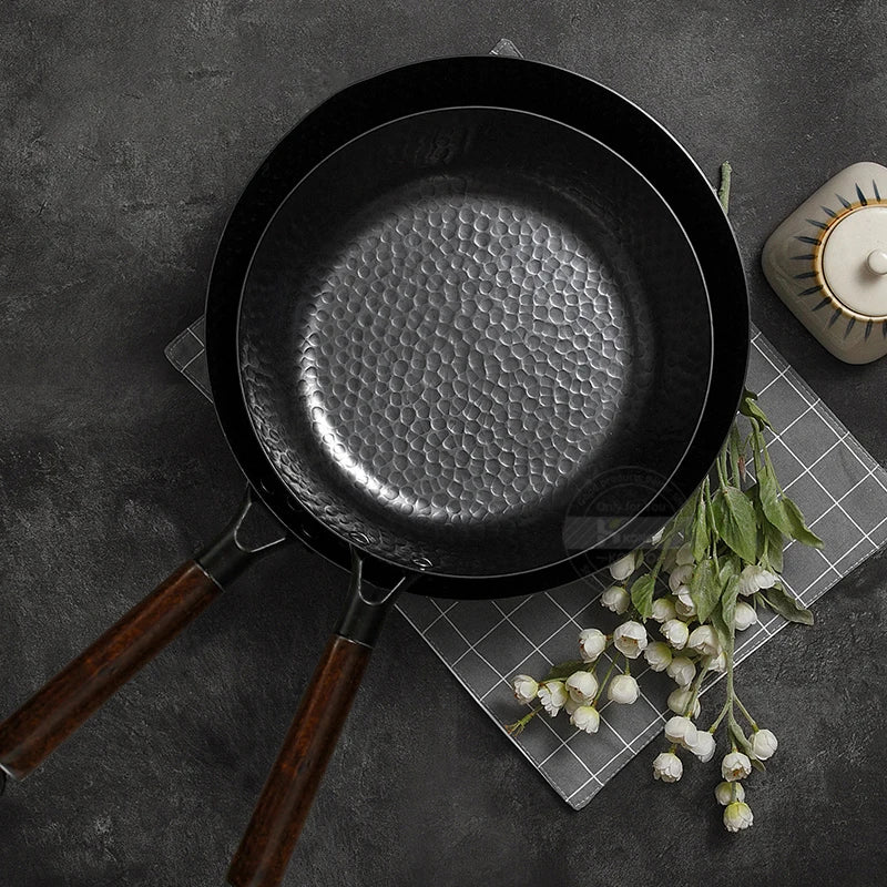 Non-coated Cast Iron Wok Non-stick Pan Smokeless Fried Pan Cook Pots Kitchen Cookware Chef Pan Cooking Tools