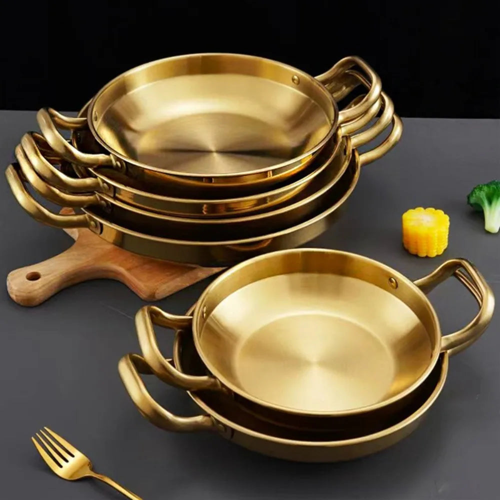 Stainless Steel Seafood Rice Pot Dry Pots with Handle Home Cooking Paella Pan Picnic Snack Plates Cookware Saucepan for Kitchen