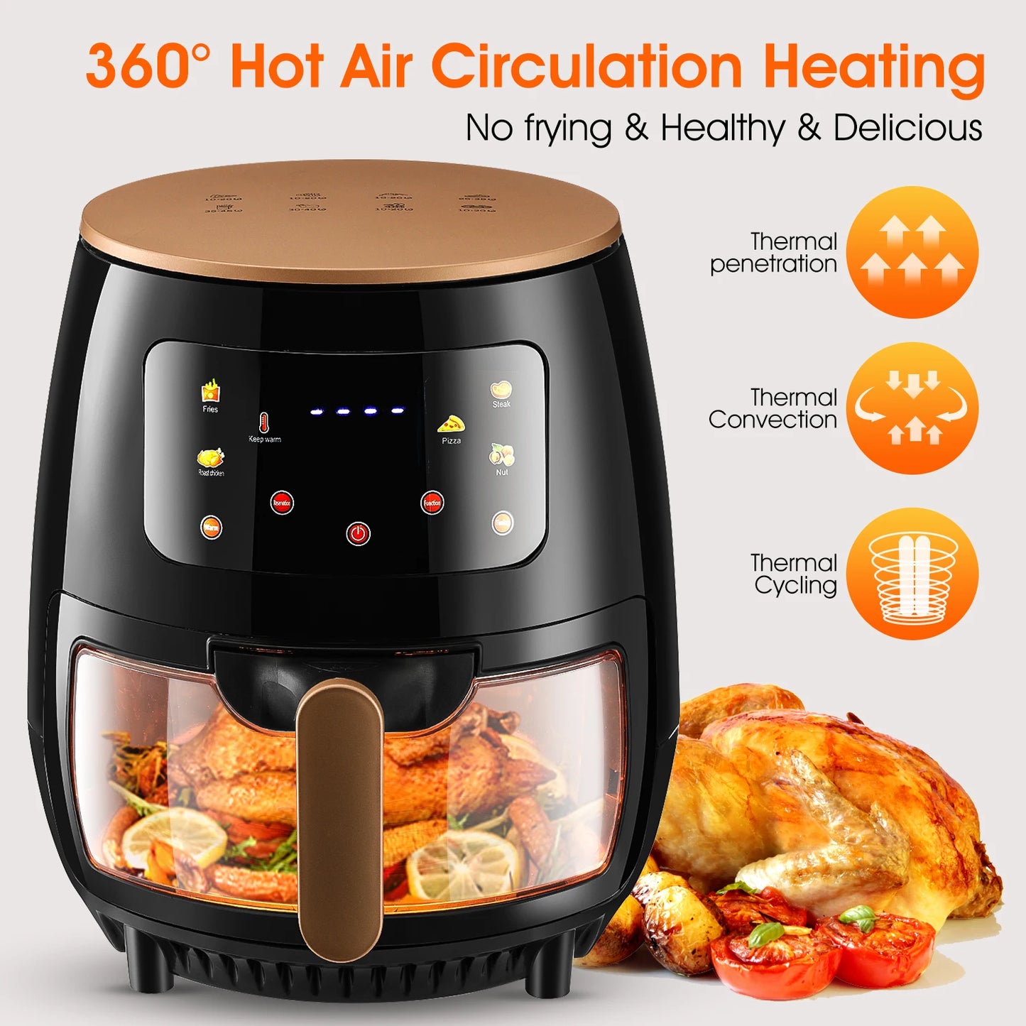 Air Fryer, 6QT Airfryer Oven with Viewing Window Oilless Cooker with Digital Display 6 Cooking Presets Dishwasher Safe black