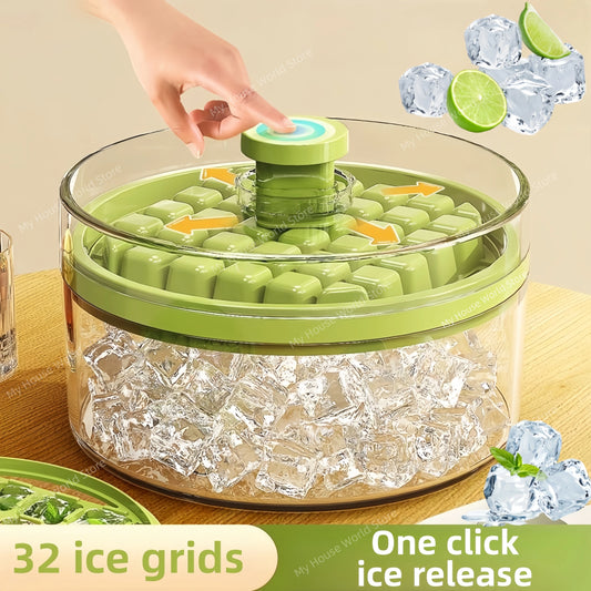 32 Grid Silicone Ice Cube Tray Mould With Lid Shovel Storage Box Remove With One Click Ice Maker DIY Whiskey Cocktail Tools