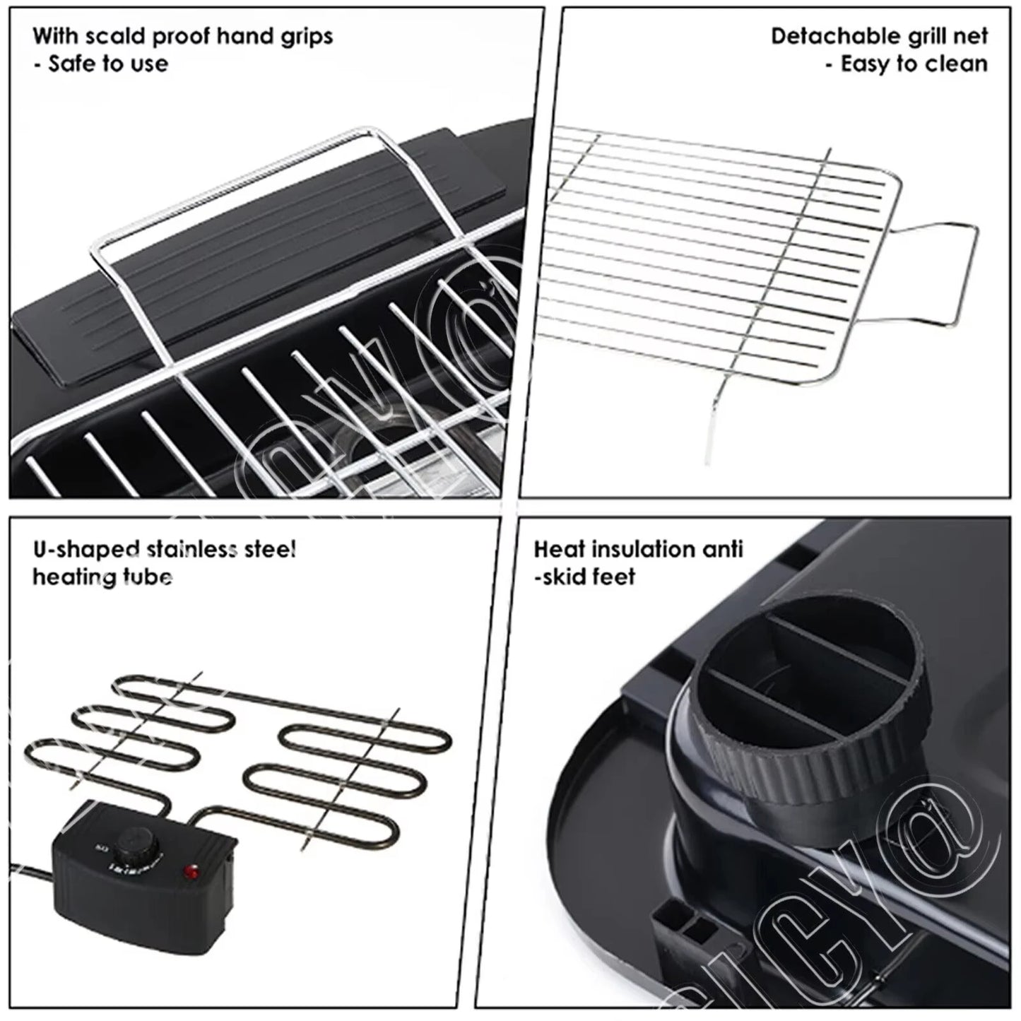 Electric smokeless barbecue grill, home cooking & adjustable temperature & non-stick pan with detachable grilling net