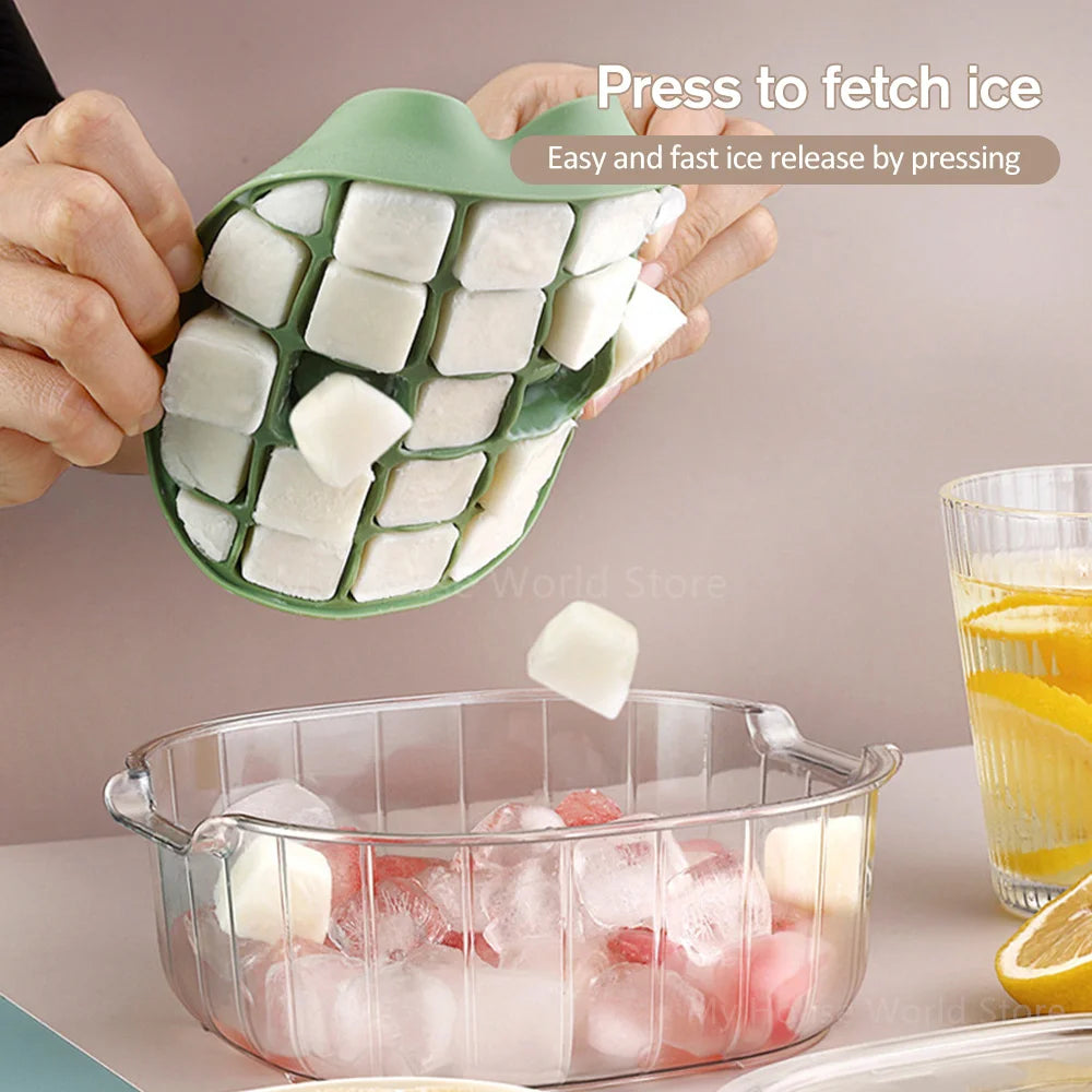 Silicone Ice Cube Tray Mould With Lid Press-Type Double Layer Ice Cube Molds Ice Maker Kitchen Household Tools Ice Storage Box