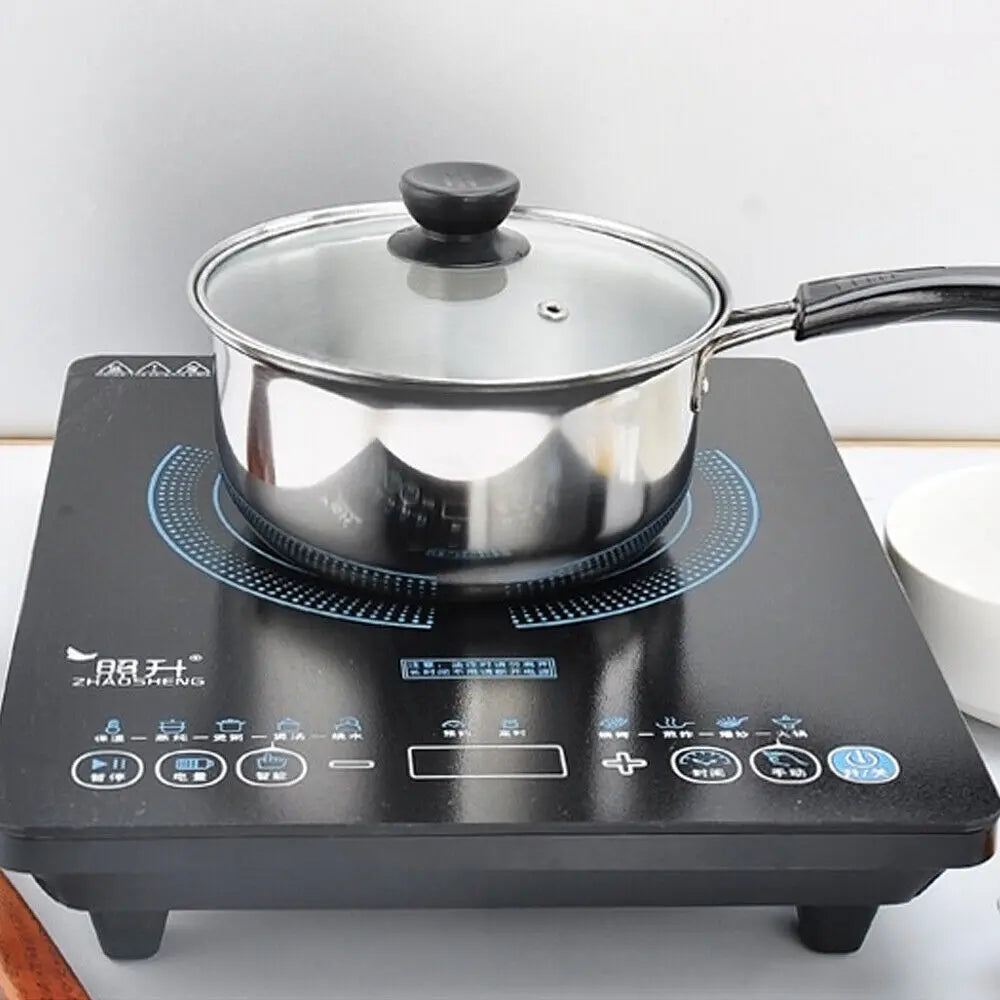 Set of 3 Induction Non Stick Stainless Steel Cookware Kitchen Glass Lids Pot Pan