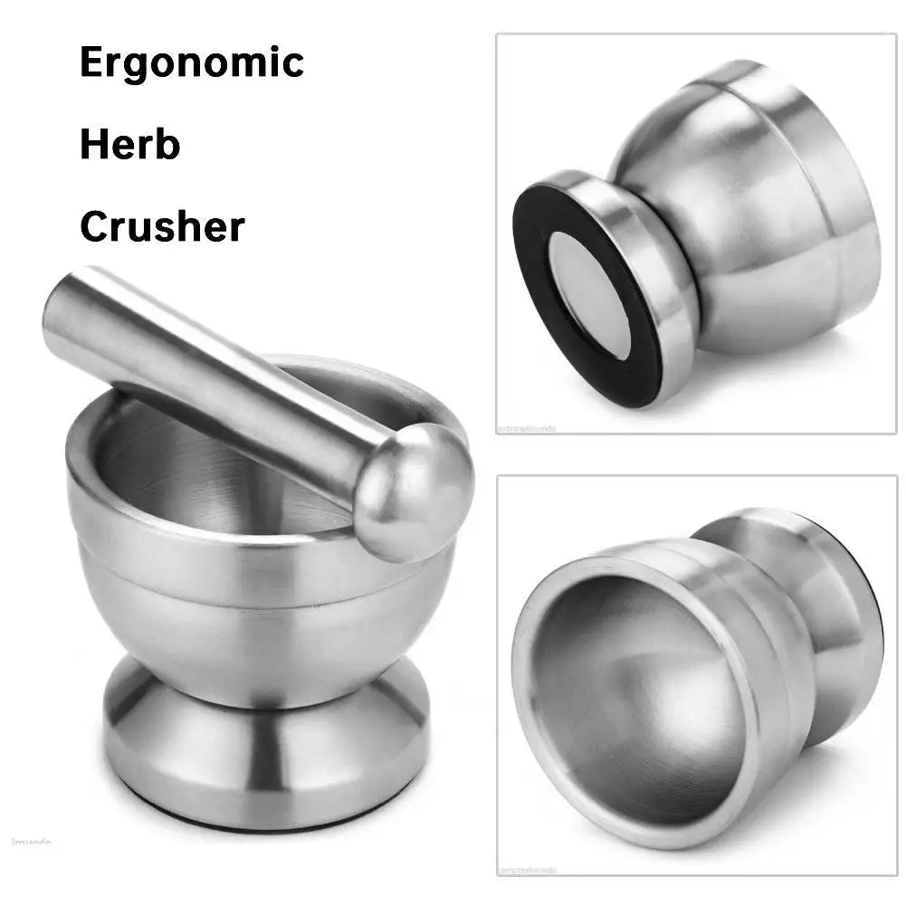 Stainless Steel Mortar and Pestle Set Heavy Duty Spices Grinder Non Slip Garlic Crusher Bowl Ergonomic Tools for Kitchen Supplie