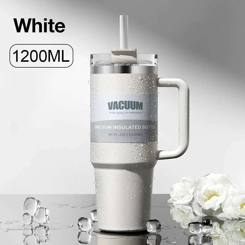 40oz 304 Stainless Steel Insulated Water Bottle Thermal Coffee Car Cup Cold Hot Mugs Vacuum Flask With Handle Straw For Sport