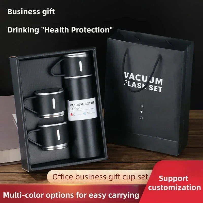500ML 304 Stainless Steel Vacuum Insulated Bottle Gift Set Office Business Coffee Mug Stainless Steel Water Bottle with Straw