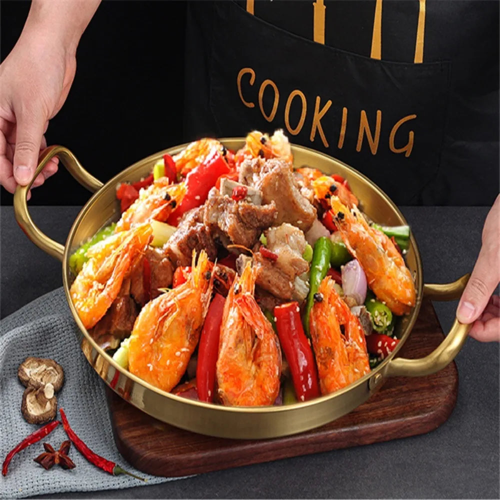 Stainless Steel Seafood Rice Pot Dry Pots with Handle Home Cooking Paella Pan Picnic Snack Plates Cookware Saucepan for Kitchen